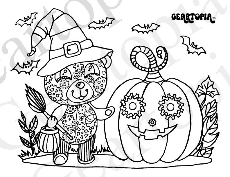 FREE Digital Download "Halloween" GEAR BEAR Coloring Page