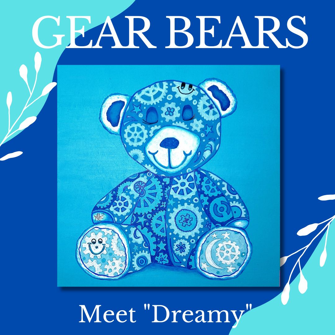 "Dreamy" Original Geartopia GEAR BEAR Doodle Gears Painting