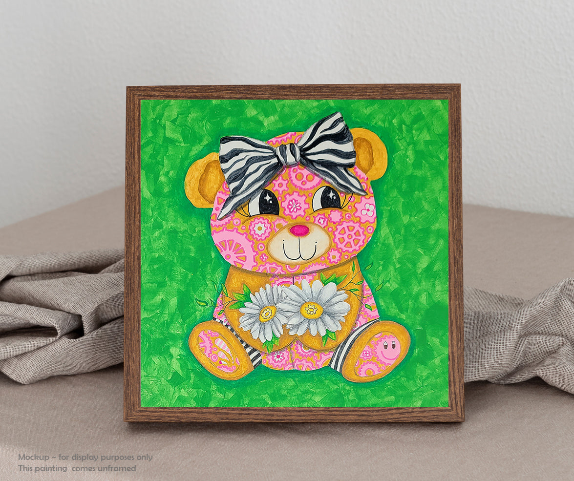 "Daisy" Original Geartopia GEAR BEAR Doodle Gears Painting