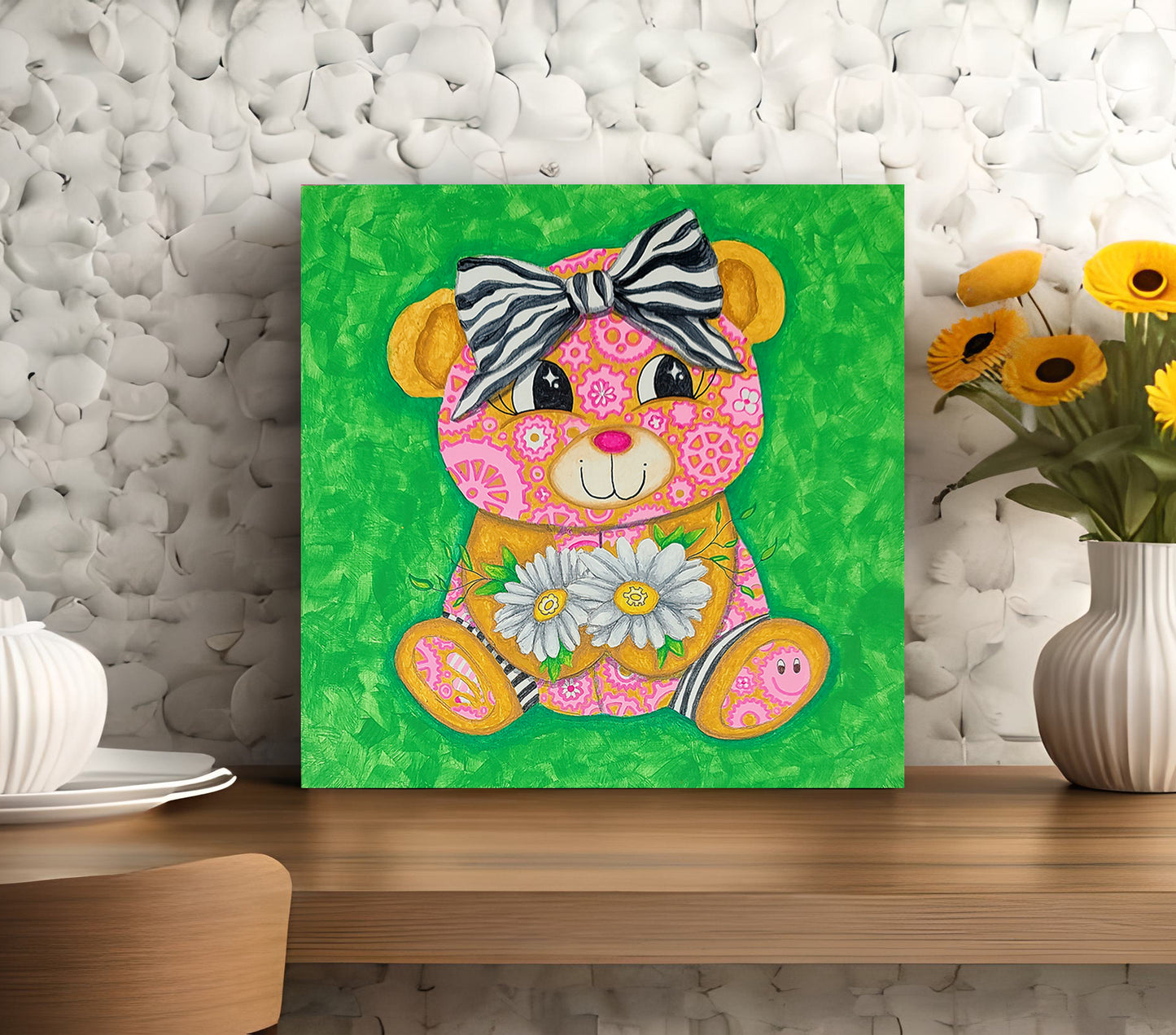 "Daisy" Original Geartopia GEAR BEAR Doodle Gears Painting