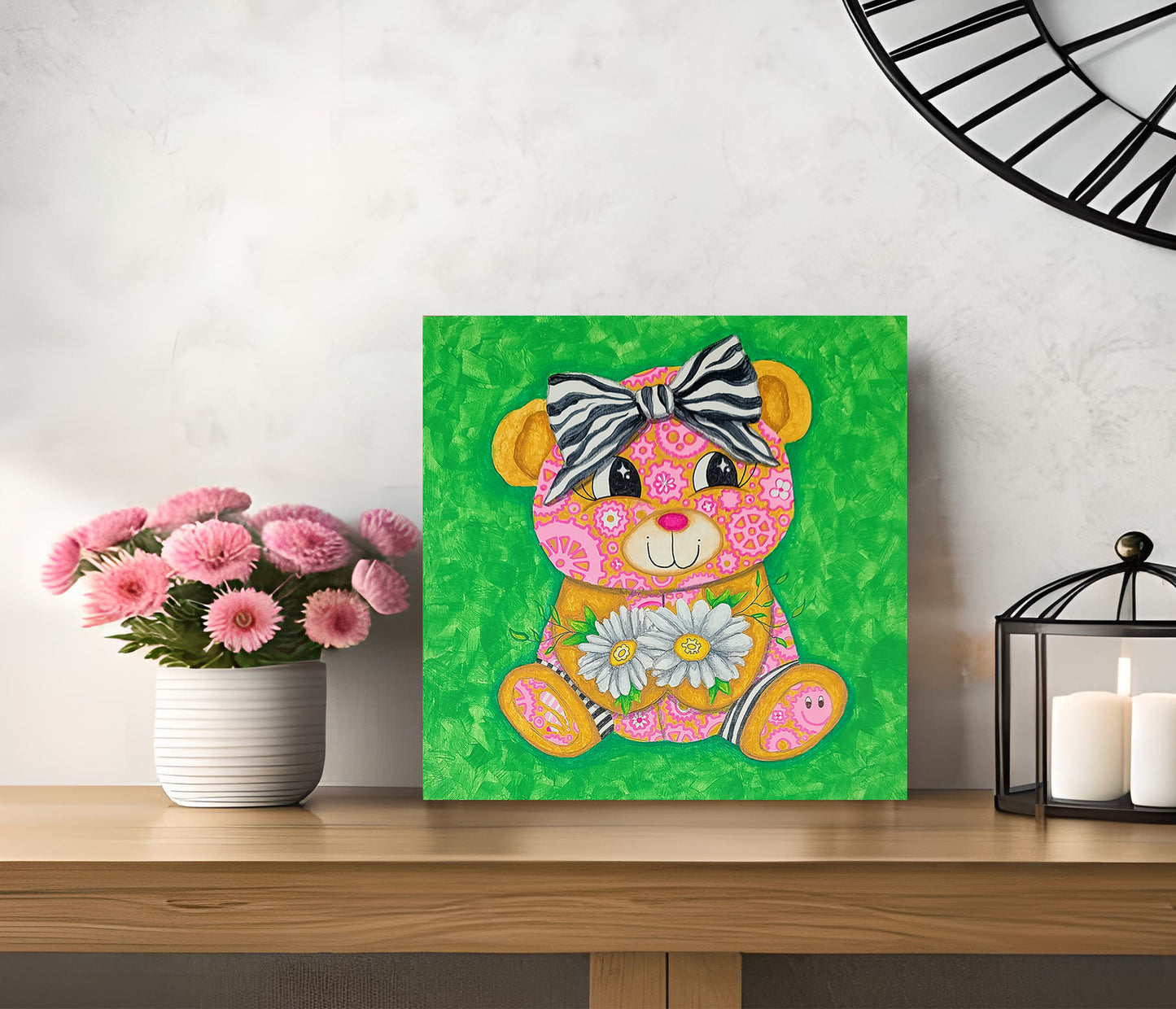 "Daisy" Original Geartopia GEAR BEAR Doodle Gears Painting