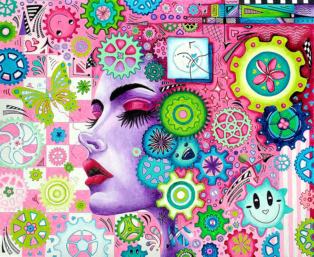 "Embrace Your Inner Self" Original THE AGE OF WOMEN Doodle Gears Painting