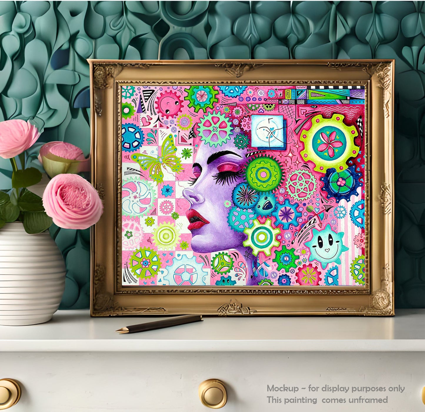 "Embrace Your Inner Self" Original THE AGE OF WOMEN Doodle Gears Painting