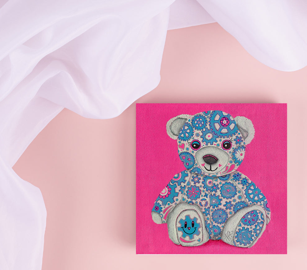 "Joy" Original Geartopia GEAR BEAR Doodle Gears Painting