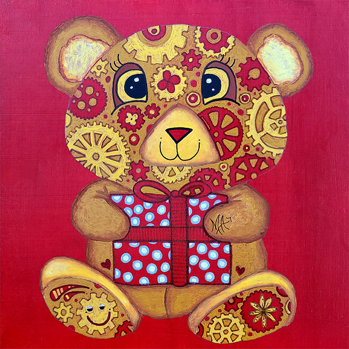 Meet&nbsp;Pressie,&nbsp;the warm-hearted GEAR BEAR from Geartopia who believes that the greatest gifts come from the heart. With her red-and-gold fur and signature polka-dot present, Pressie brings love, joy, and compassion wherever she goes. She’s the founder of GiftLandia, a magical place where giving is a way of life, and kindness is the most treasured gift of all.

&nbsp; Give this Artful Hug to someone special, or keep it as a reminder of the love we all deserve.