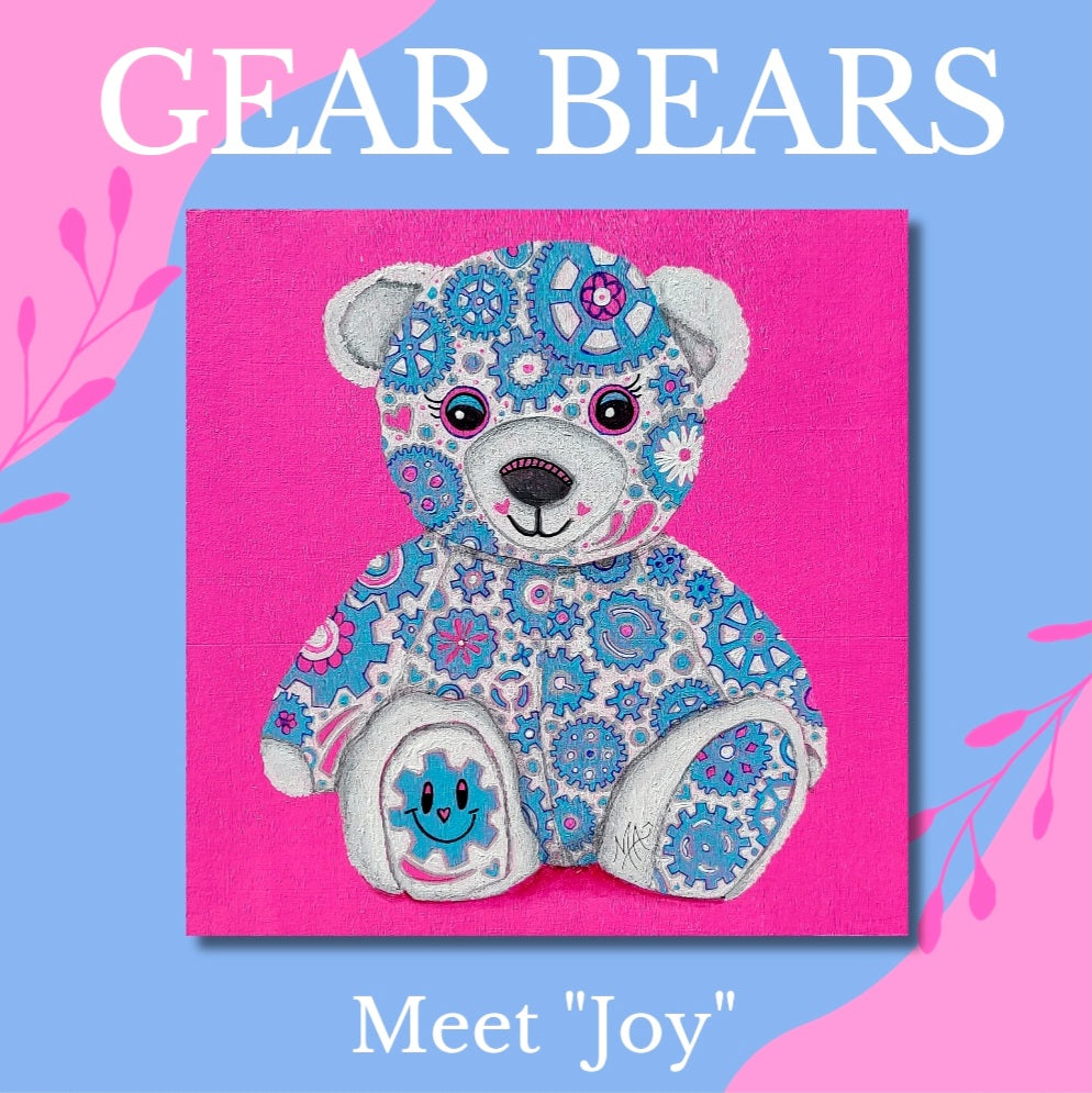 "Joy" Original Geartopia GEAR BEAR Doodle Gears Painting