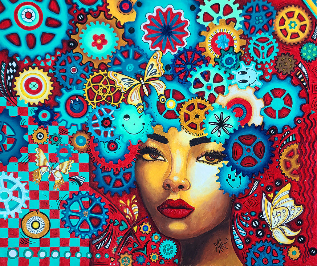"The Goddess Within" Original THE AGE OF WOMEN Doodle Gears Painting