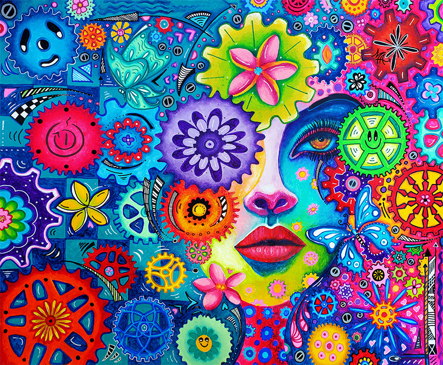 "Your Power Lies Within" Original THE AGE OF WOMEN Doodle Gears Painting