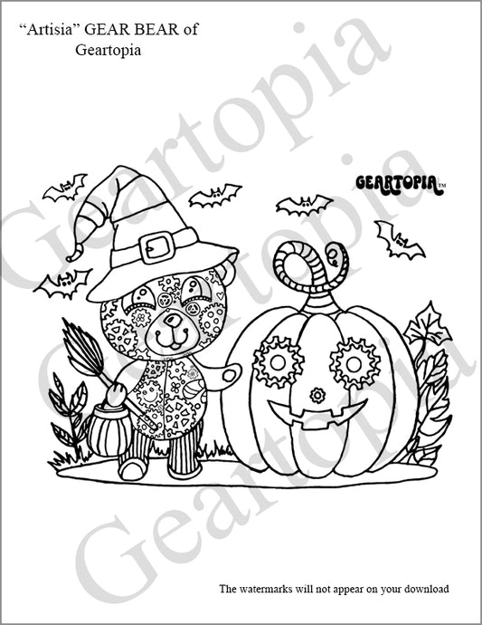 FREE Digital Download "Halloween" GEAR BEAR Coloring Page