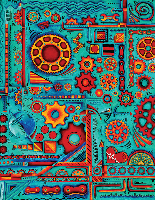"In Motion" Original Doodle Gears PoP Art Painting
