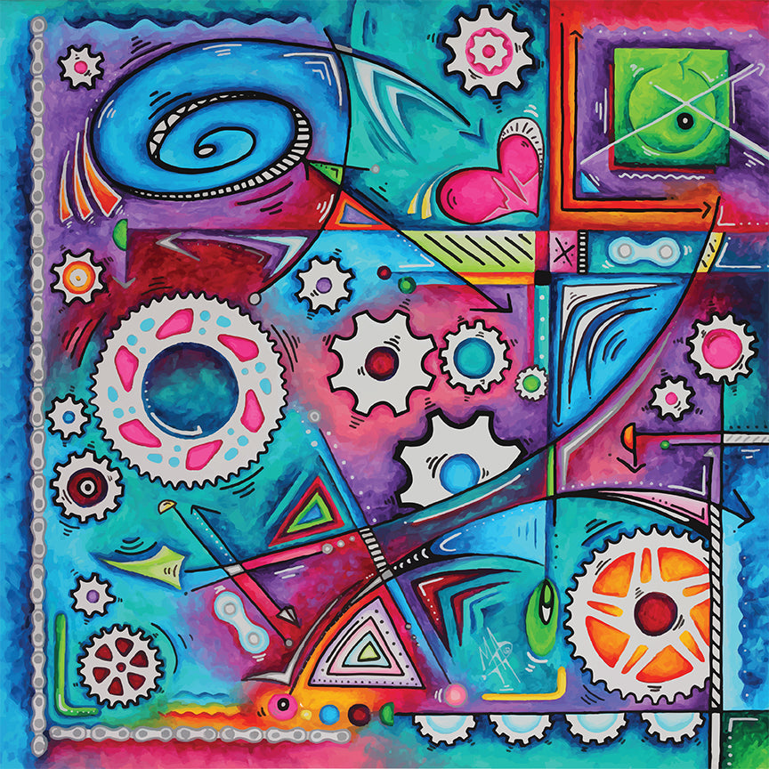 "The Geared Life" Original Doodle Gears PoP Art Painting